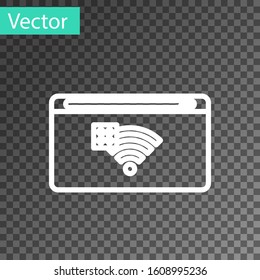 White line No Internet connection icon isolated on transparent background. No wireless wifi or sign for remote internet access.  Vector Illustration