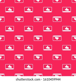 White line No Internet connection icon isolated seamless pattern on red background. No wireless wifi or sign for remote internet access.  Vector Illustration