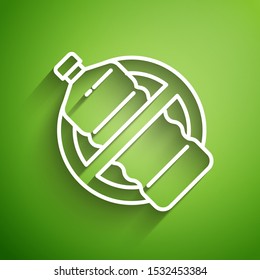 White line No plastic bottle icon isolated on green background.  Vector Illustration