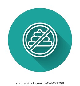 White line No shit icon isolated with long shadow background. Green circle button. Vector