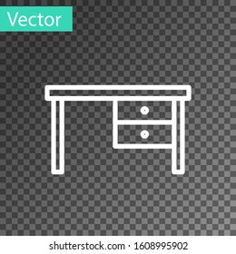 White line Office desk icon isolated on transparent background.  Vector Illustration