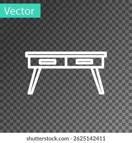 White line Office desk icon isolated on transparent background.  Vector