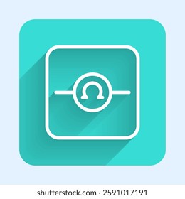 White line Ohmmeter icon isolated with long shadow background. Green square button. Vector