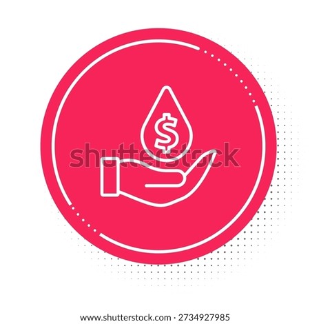 White line Oil drop with dollar symbol icon isolated on white background. Oil price. Oil and petroleum industry. Red circle button. Vector