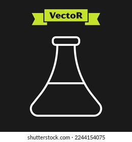 White line Oil petrol test tube icon isolated on black background.  Vector Illustration