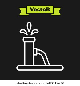 White line Oil pump or pump jack icon isolated on black background. Oil rig.  Vector Illustration