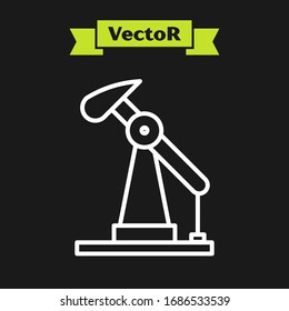 White line Oil pump or pump jack icon isolated on black background. Oil rig.  Vector Illustration