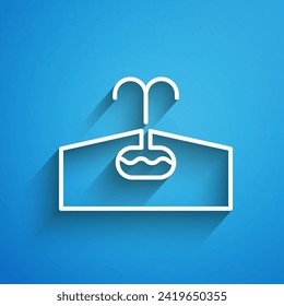 White line Oilfield icon isolated on blue background. Natural resources, oil and gas production. Long shadow. Vector Illustration