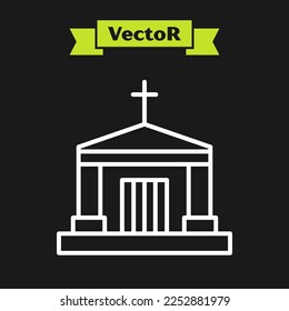 White line Old crypt icon isolated on black background. Cemetery symbol. Ossuary or crypt for burial of deceased.  Vector