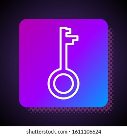 White line Old key icon isolated on black background. Square color button. Vector Illustration