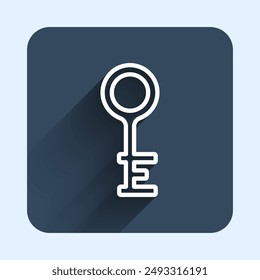 Weiße Linie Alte Taste Symbol isoliert mit langem Schatten Hintergrund. Blaues quadratisches Button. Vektorgrafik