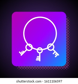 White line Old keys icon isolated on black background. Square color button. Vector Illustration