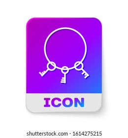 White line Old keys icon isolated on white background. Rectangle color button. Vector Illustration