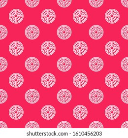 White line Old wooden wheel icon isolated seamless pattern on red background.  Vector Illustration