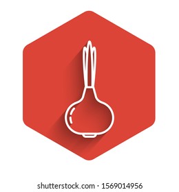 White line Onion icon isolated with long shadow. Red hexagon button. Vector Illustration