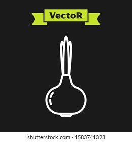 White line Onion icon isolated on black background.  Vector Illustration