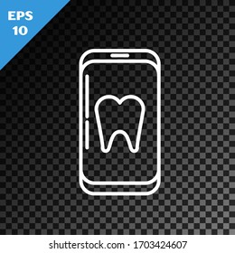 White line Online dental care icon isolated on transparent dark background. Dental service information call center.  Vector Illustration