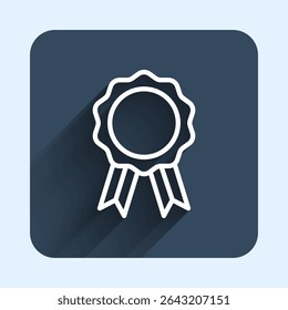 White line Online education with diploma icon isolated with long shadow background. Diploma online at home. Webinar and video seminar learning. Blue square button. Vector