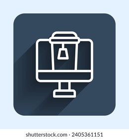 White line Online ordering and fast food delivery icon isolated with long shadow background. Blue square button. Vector