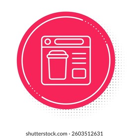 White line Online ordering and fast food delivery icon isolated on white background. Red circle button. Vector