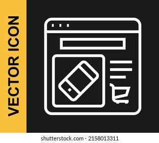 White line Online shopping on screen icon isolated on black background. Concept e-commerce, e-business, online business marketing.  Vector