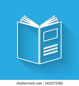 White line Open book icon isolated with long shadow.  Vector Illustration