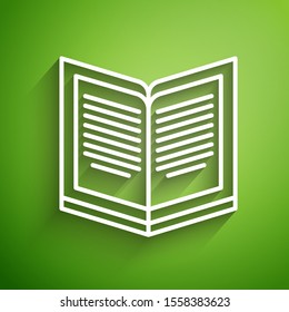 White line Open book icon isolated on green background.  Vector Illustration