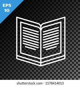 White line Open book icon isolated on transparent dark background.  Vector Illustration