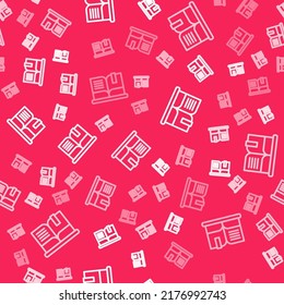 White line Open book icon isolated seamless pattern on red background.  Vector