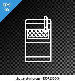 White line Open cigarettes pack box icon isolated on transparent dark background. Cigarettes pack.  Vector Illustration