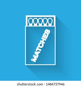 White line Open matchbox and matches icon isolated with long shadow.  Vector Illustration