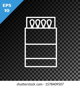 White line Open matchbox and matches icon isolated on transparent dark background.  Vector Illustration