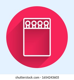 Línea blanca Abrir cuadro de diálogo y coincide con un icono aislado con una sombra larga. Botón de círculo rojo.  Ilustración vectorial