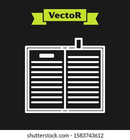 White line Open science book icon isolated on black background.  Vector Illustration