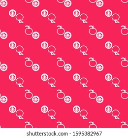 White line Orange fruit icon isolated seamless pattern on red background.  Vector Illustration
