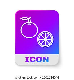 White line Orange fruit icon isolated on white background. Rectangle color button. Vector Illustration