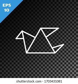 White line Origami bird icon isolated on transparent dark background.  Vector Illustration