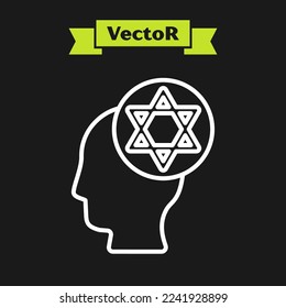 White line Orthodox jewish hat icon isolated on black background. Jewish men in the traditional clothing. Judaism symbols.  Vector