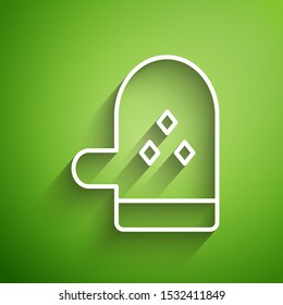 White line Oven glove icon isolated on green background. Kitchen potholder sign. Cooking glove.  Vector Illustration