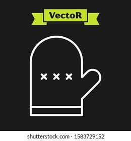 White line Oven glove icon isolated on black background. Kitchen potholder sign. Cooking glove.  Vector Illustration