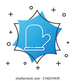 White line Oven glove icon isolated on white background. Kitchen potholder sign. Cooking glove. Blue hexagon button. Vector