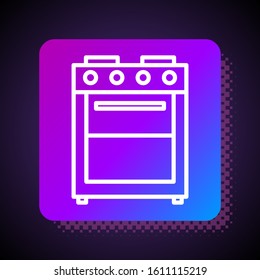 White line Oven icon isolated on black background. Stove gas oven sign. Square color button. Vector Illustration