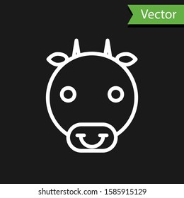 White line Ox zodiac sign icon isolated on black background. Astrological horoscope collection.  Vector Illustration