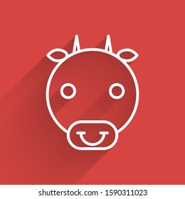 White line Ox zodiac sign icon isolated with long shadow. Astrological horoscope collection.  Vector Illustration