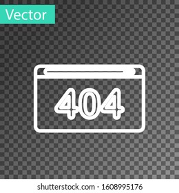 White line Page with a 404 error icon isolated on transparent background. Template reports that the page is not found.  Vector Illustration