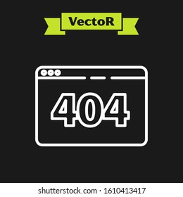 White line Page with a 404 error icon isolated on black background. Template reports that the page is not found.  Vector Illustration