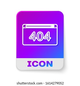 White line Page with a 404 error icon isolated on white background. Template reports that the page is not found. Rectangle color button. Vector Illustration