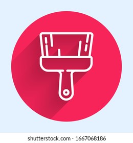 White line Paint brush icon isolated with long shadow. Red circle button. Vector Illustration