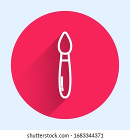 White line Paint brush icon isolated with long shadow. Red circle button. Vector Illustration