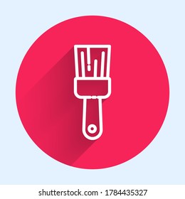 White line Paint brush icon isolated with long shadow. Red circle button. Vector Illustration